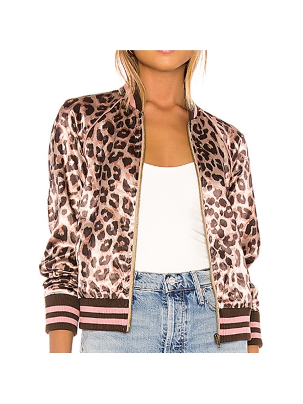Mother The Letterman Zip Jacket Wildcat Pink Brown Leopard Designer sz XS
